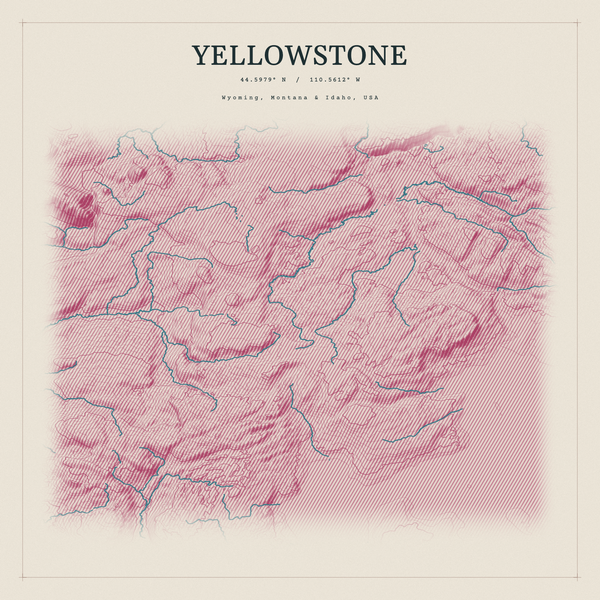 Yellowstone — Red Relief print in Rose & Stone (square)
