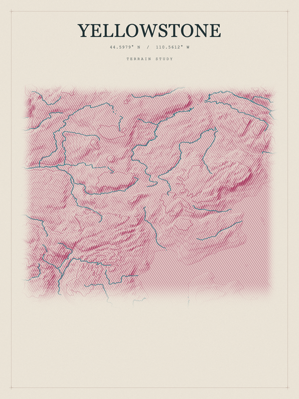 Yellowstone — Red Relief print in Rose & Stone