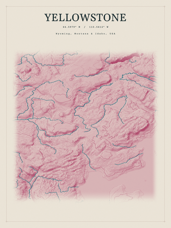 Yellowstone — Red Relief print in Rose & Stone