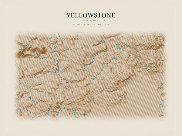 Yellowstone — Red Relief print in Saffron & Slate (landscape)