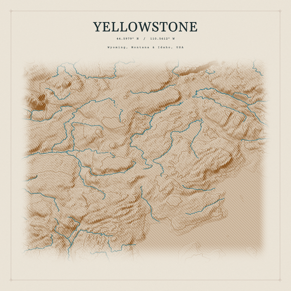 Yellowstone — Red Relief print in Saffron & Slate (square)