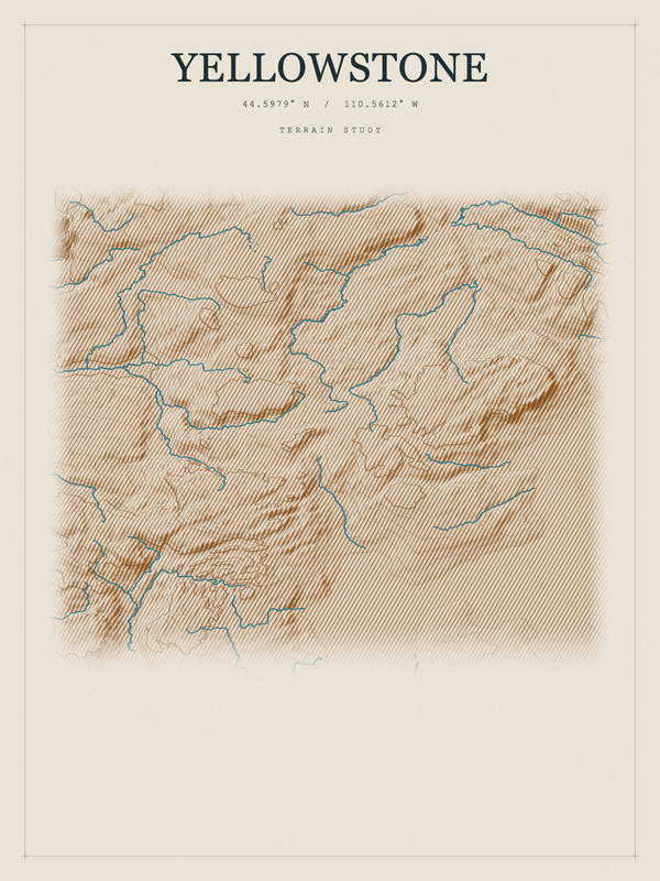 Yellowstone — Red Relief print in Saffron & Slate