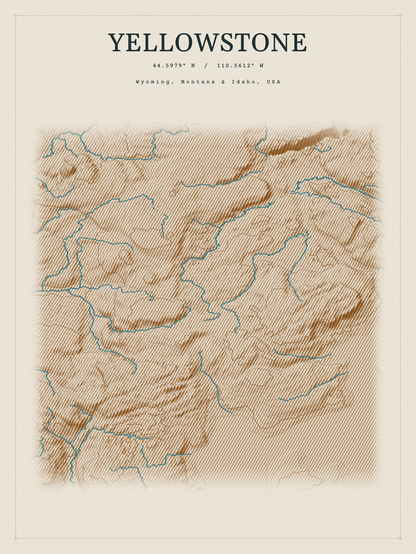Yellowstone — Red Relief print in Saffron & Slate