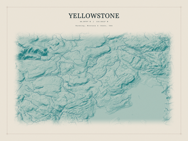 Yellowstone — Red Relief print in Alpine Teal (landscape)
