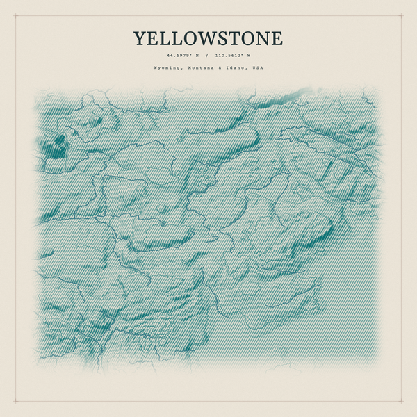 Yellowstone — Red Relief print in Alpine Teal (square)