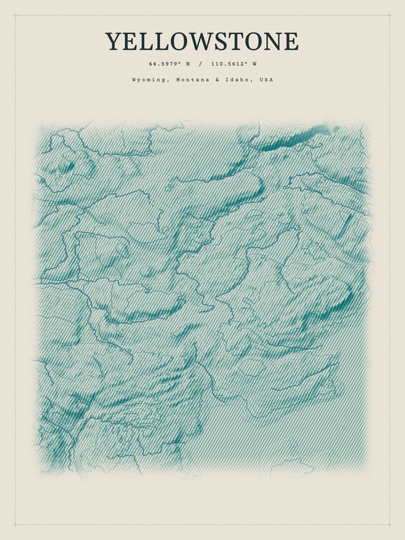 Yellowstone — Red Relief print in Alpine Teal