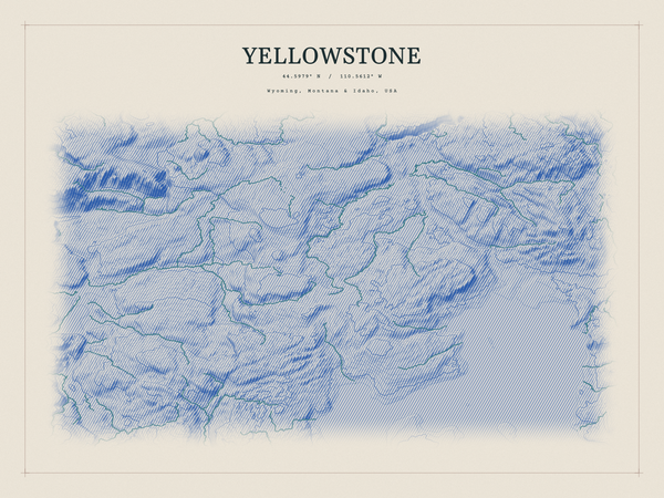 Yellowstone — Red Relief print in Ultramarine (landscape)