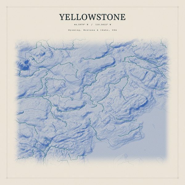 Yellowstone — Red Relief print in Ultramarine (square)