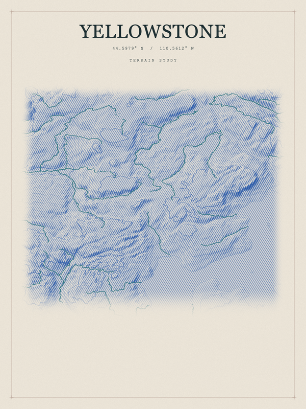 Yellowstone — Red Relief print in Ultramarine
