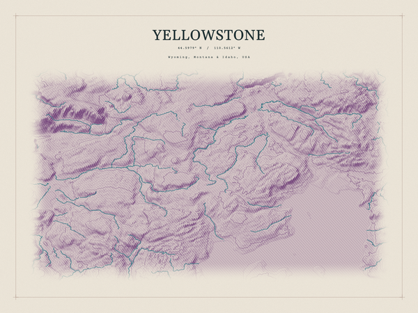 Yellowstone — Red Relief print in Plum & Clay (landscape)