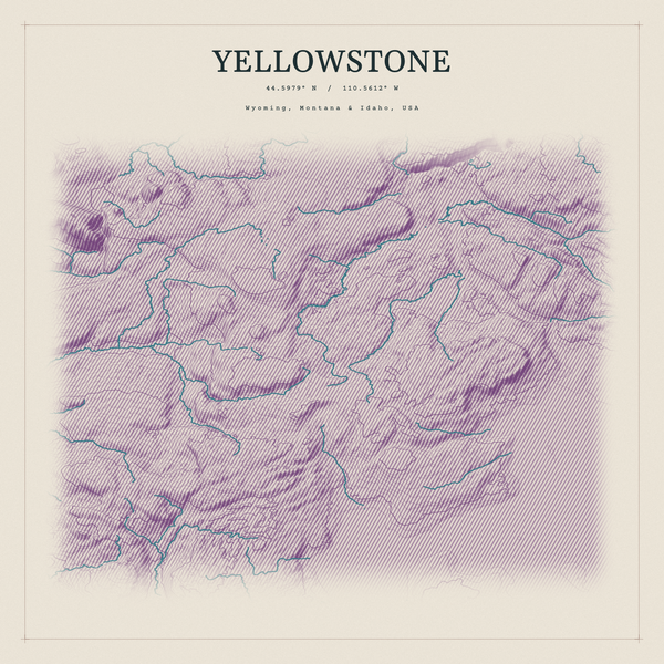 Yellowstone — Red Relief print in Plum & Clay (square)