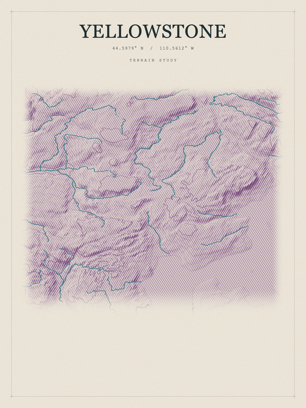 Yellowstone — Red Relief print in Plum & Clay