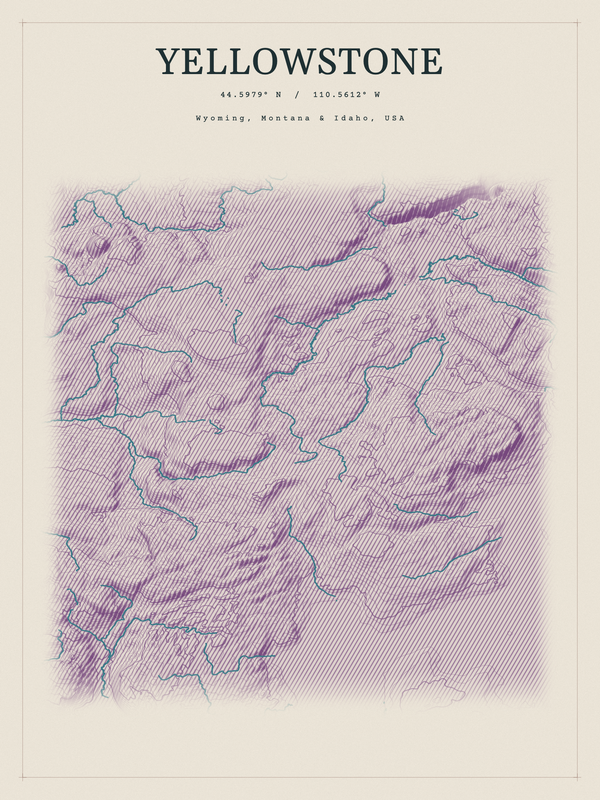 Yellowstone — Red Relief print in Plum & Clay