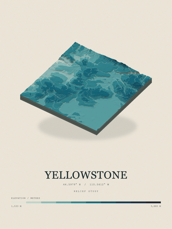 Yellowstone — Terrain Relief print in Fjord