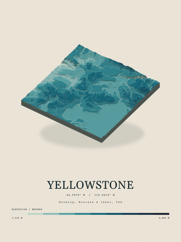 Yellowstone — Terrain Relief print in Fjord