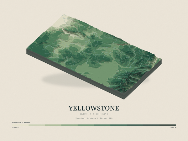 Yellowstone — Terrain Relief print in Forest Floor (landscape)