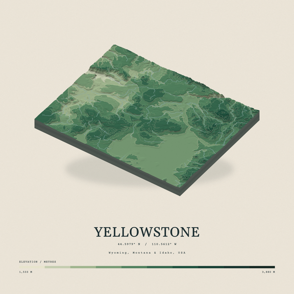 Yellowstone — Terrain Relief print in Forest Floor (square)