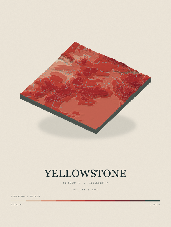 Yellowstone — Terrain Relief print in Red Earth