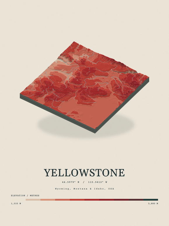 Yellowstone — Terrain Relief print in Red Earth