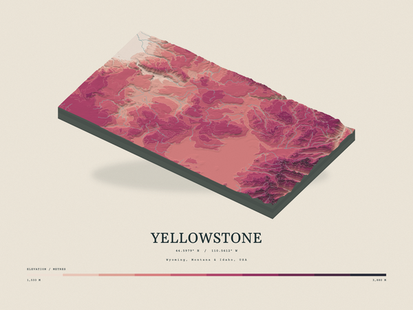 Yellowstone — Terrain Relief print in Rose & Stone (landscape)