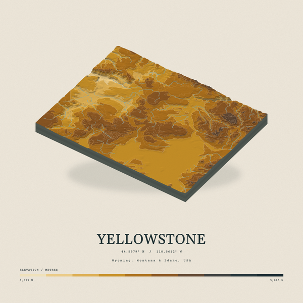 Yellowstone — Terrain Relief print in Saffron & Slate (square)