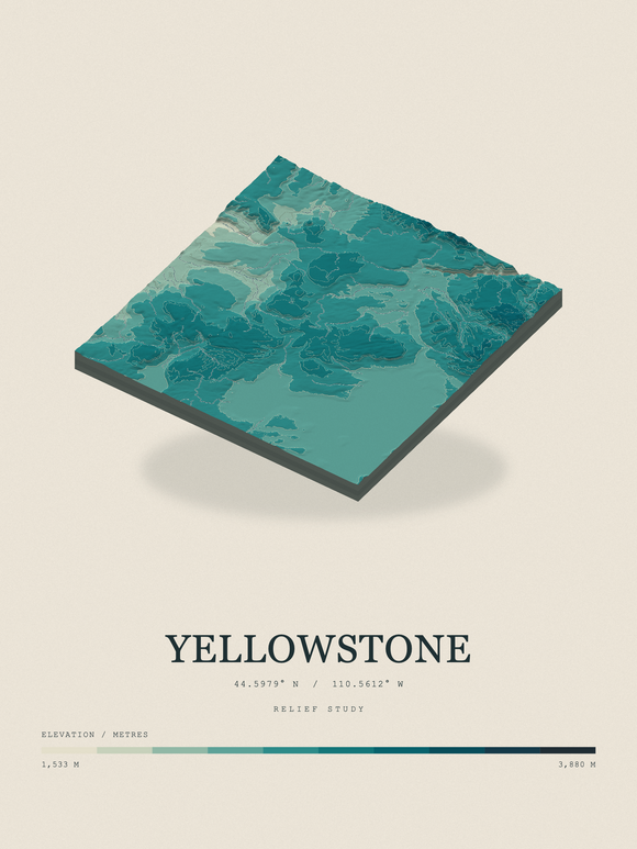 Yellowstone — Terrain Relief print in Alpine Teal