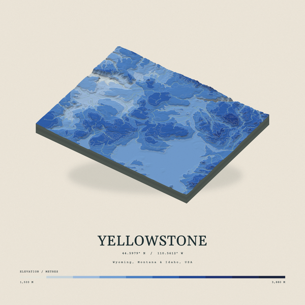 Yellowstone — Terrain Relief print in Ultramarine (square)