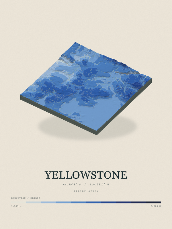 Yellowstone — Terrain Relief print in Ultramarine