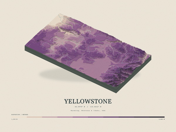 Yellowstone — Terrain Relief print in Plum & Clay (landscape)