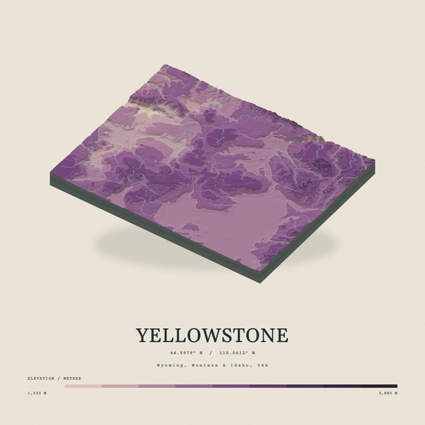 Yellowstone — Terrain Relief print in Plum & Clay (square)