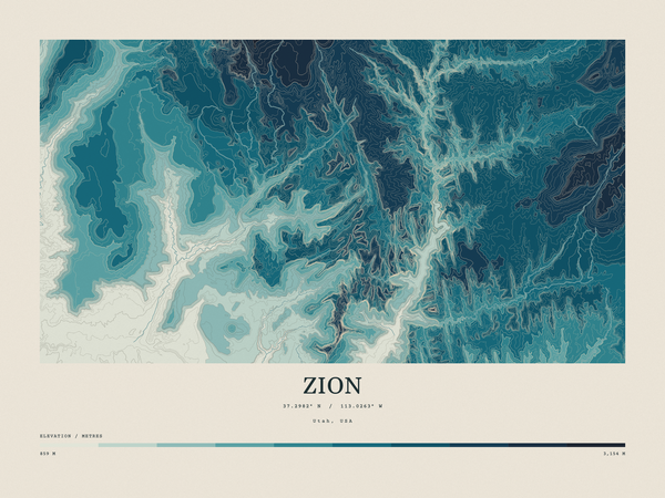 Zion — Contour Colour print in Fjord (landscape)