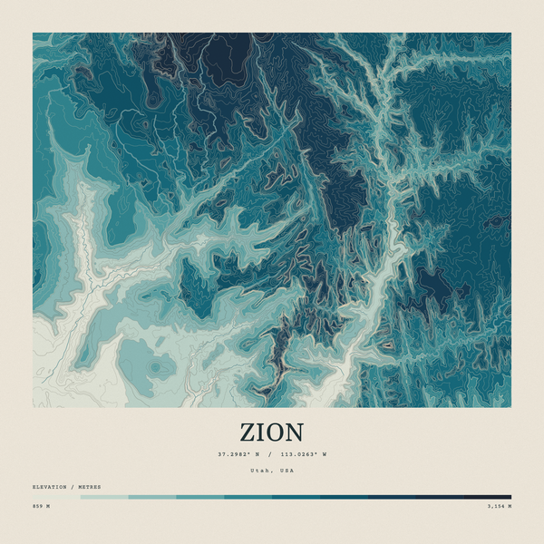 Zion — Contour Colour print in Fjord (square)