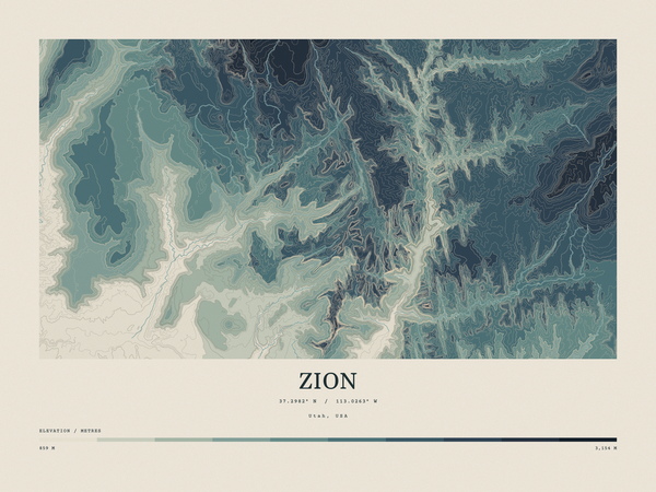 Zion — Contour Colour print in Graphite (landscape)