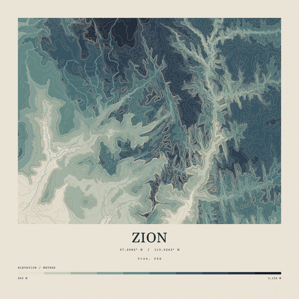 Zion — Contour Colour print in Graphite (square)