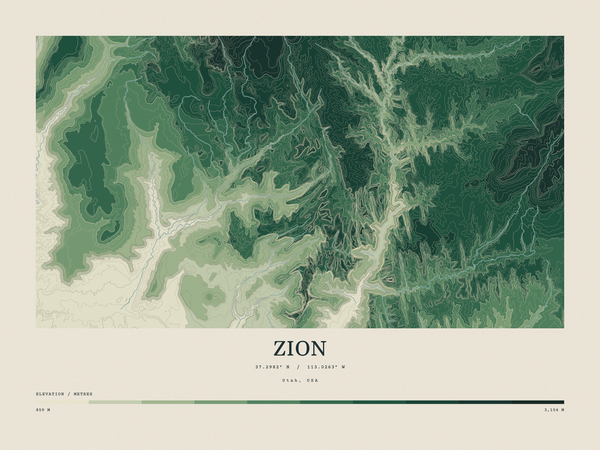 Zion — Contour Colour print in Forest Floor (landscape)