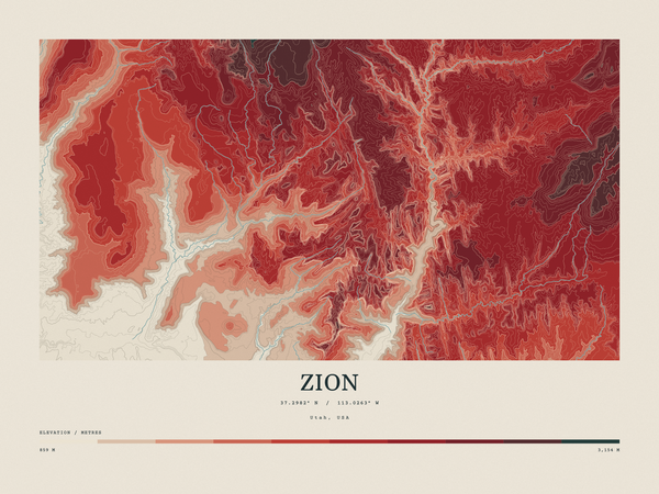 Zion — Contour Colour print in Red Earth (landscape)