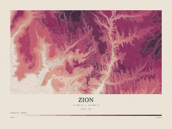 Zion — Contour Colour print in Rose & Stone (landscape)