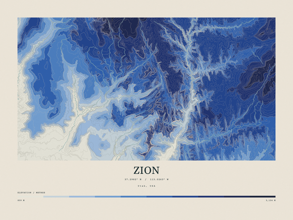 Zion — Contour Colour print in Ultramarine (landscape)