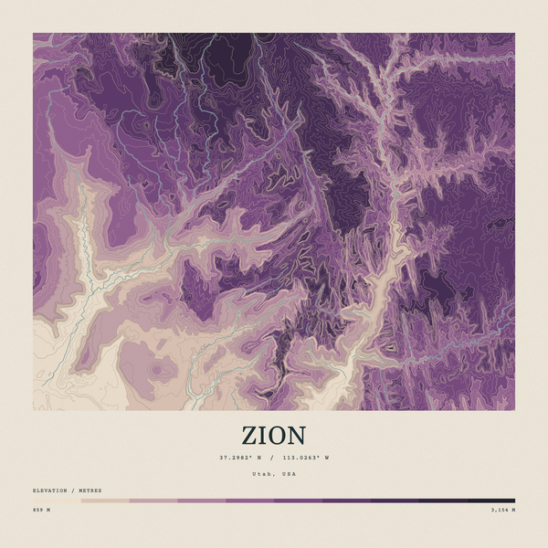 Zion — Contour Colour print in Plum & Clay (square)