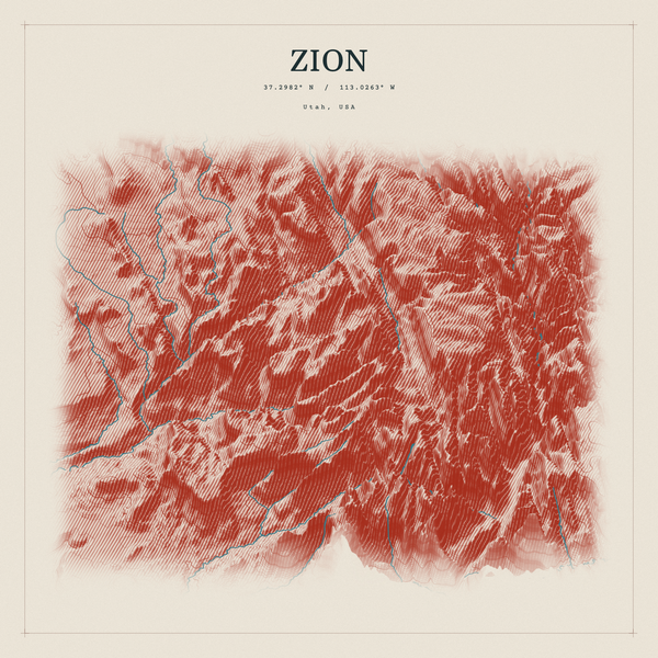 Zion — Red Relief print in Ember & Ochre (square)