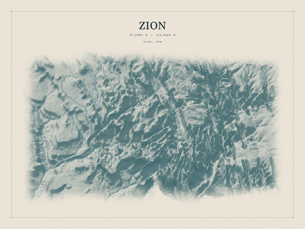 Zion — Red Relief print in Graphite (landscape)