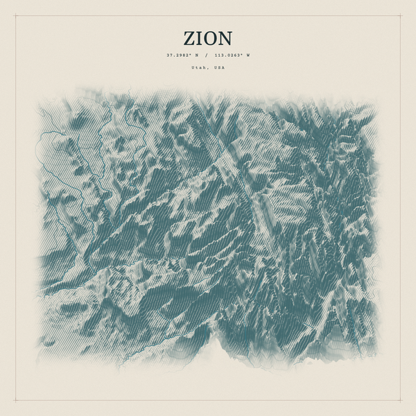 Zion — Red Relief print in Graphite (square)