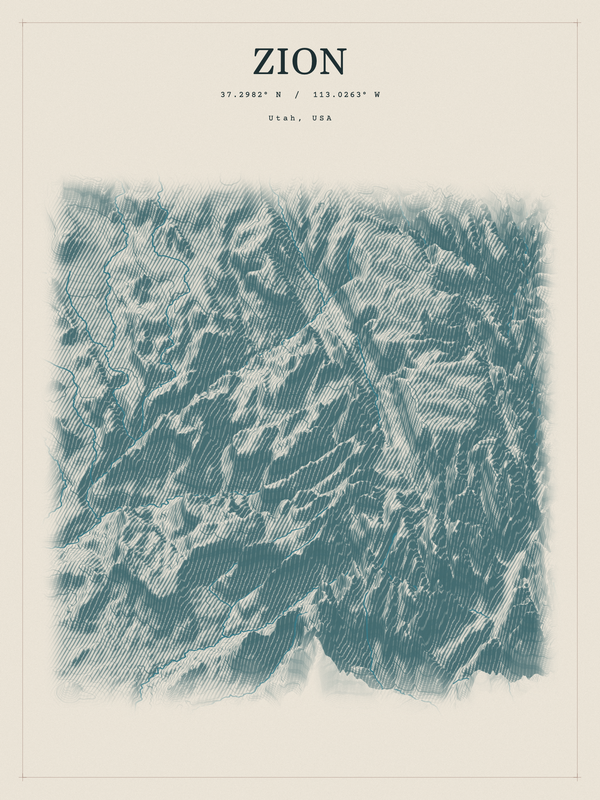 Zion — Red Relief print in Graphite