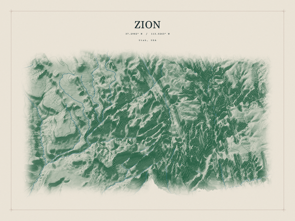 Zion — Red Relief print in Forest Floor (landscape)
