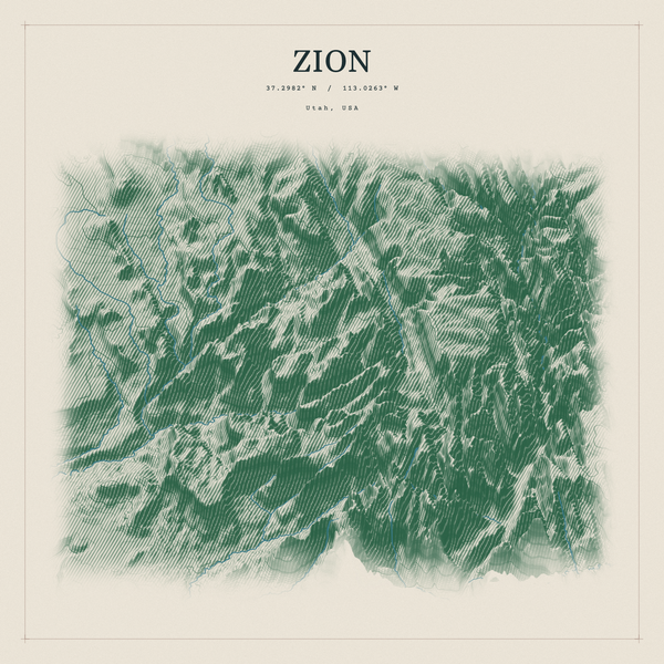 Zion — Red Relief print in Forest Floor (square)
