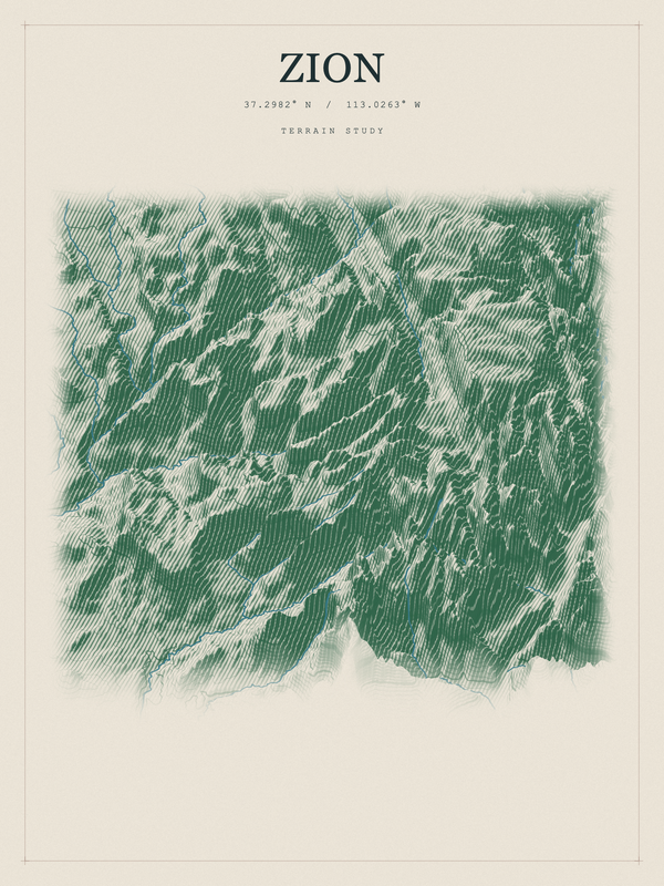 Zion — Red Relief print in Forest Floor