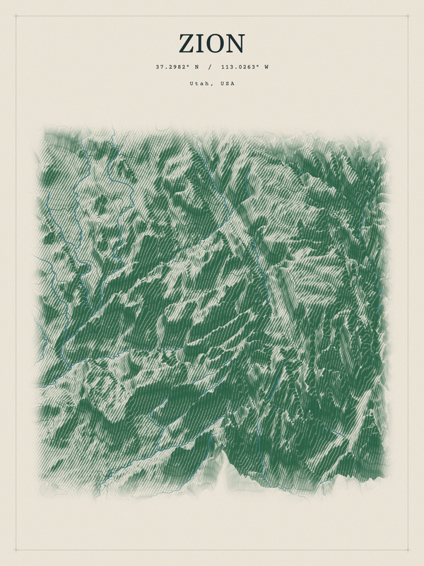 Zion — Red Relief print in Forest Floor