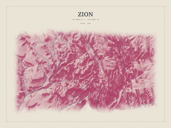 Zion — Red Relief print in Rose & Stone (landscape)