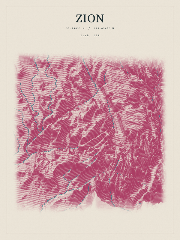 Zion — Red Relief print in Rose & Stone