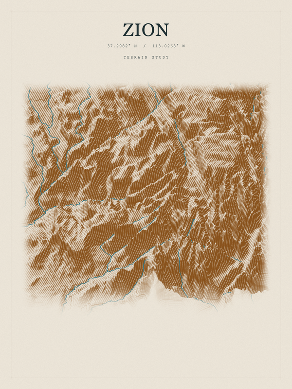 Zion — Red Relief print in Saffron & Slate